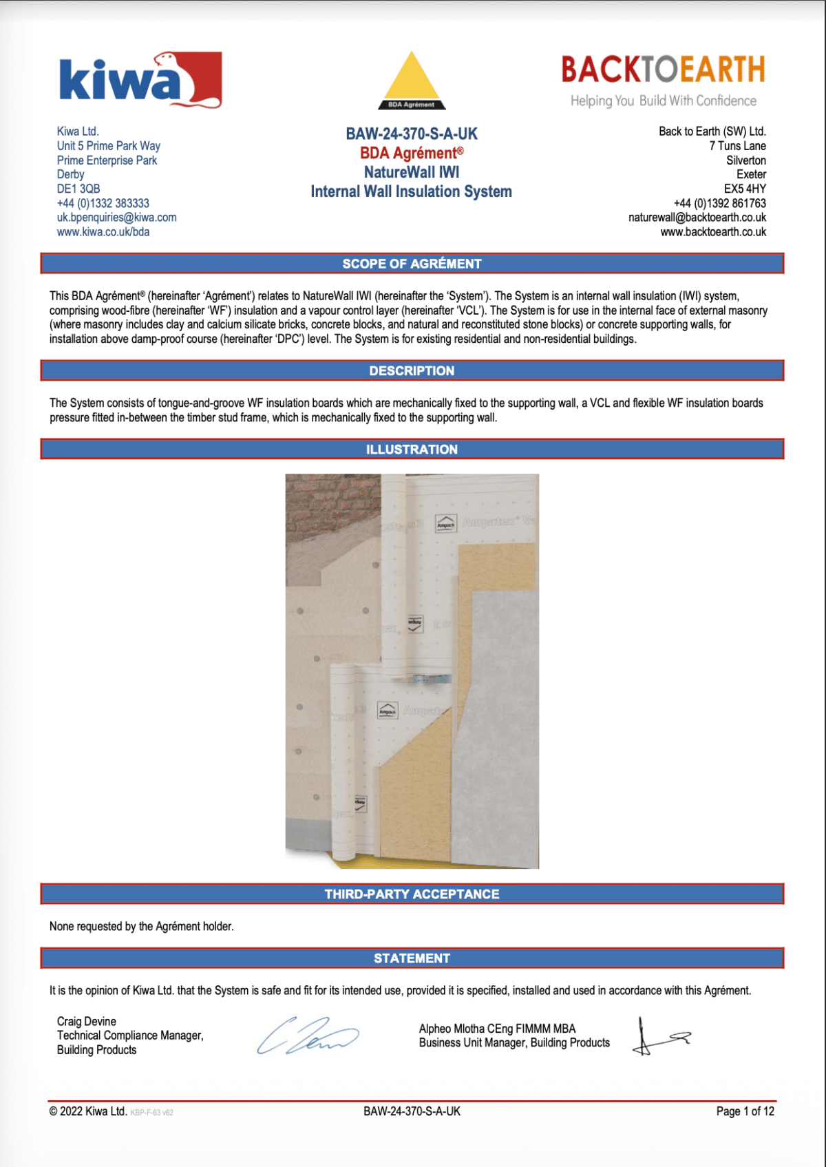 KIWA Agrement Certificate